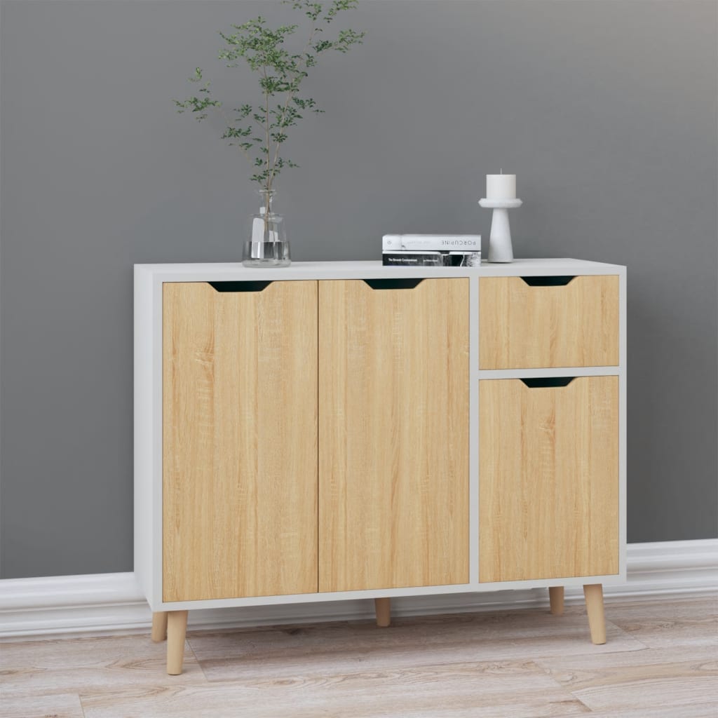 vidaXL Sideboard White and Sonoma Oak 90x30x72 cm Engineered Wood