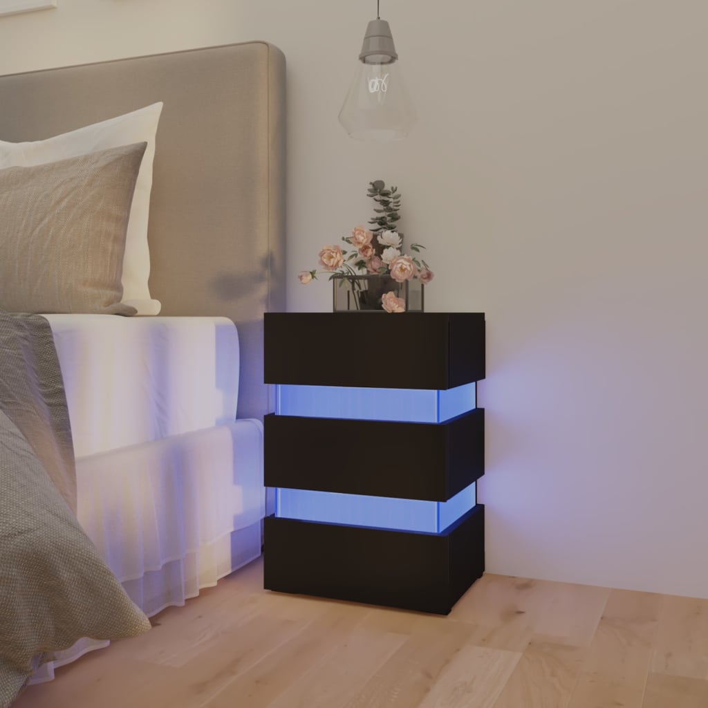 vidaXL LED Bedside Cabinet Black 45x35x67 cm Engineered Wood
