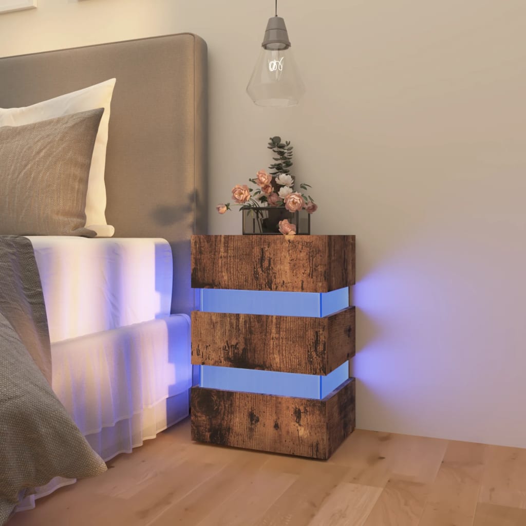 vidaXL LED Bedside Cabinet Smoked Oak 45x35x67 cm Engineered Wood