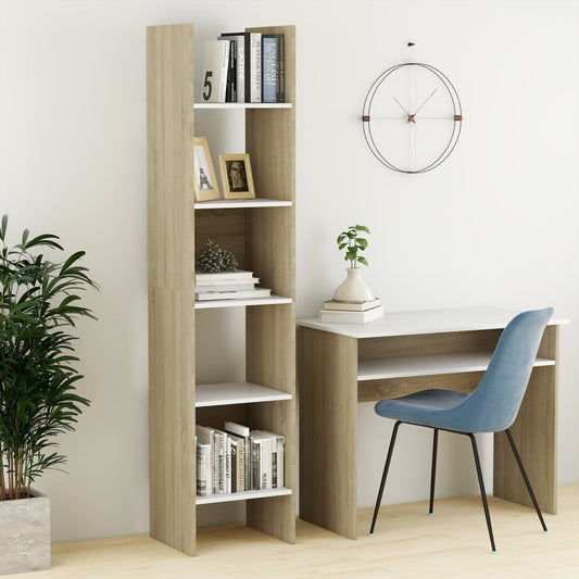 vidaXL Book Cabinet White and Sonoma Oak 40x35x180 cm Engineered Wood