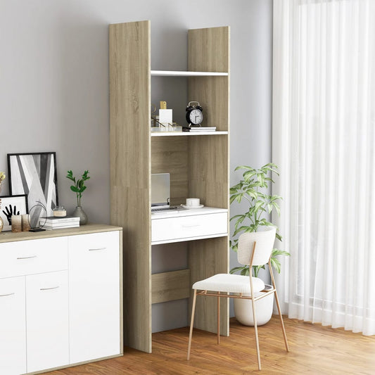 vidaXL Book Cabinet White and Sonoma Oak 60x35x180 cm Engineered Wood