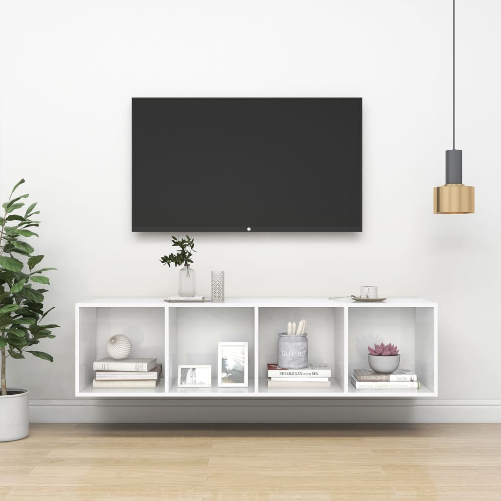 vidaXL Wall-mounted TV Cabinet High Gloss White 37x37x142.5 cm Engineered Wood