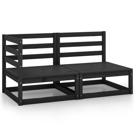 vidaXL 2 Piece Garden Lounge Set Black Solid Pinewood