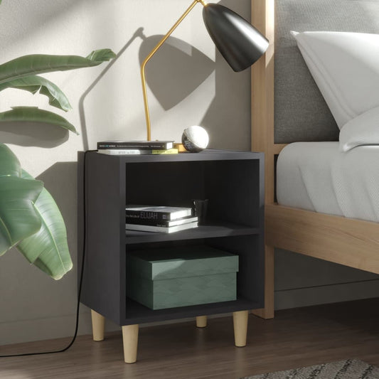 vidaXL Bed Cabinet with Solid Wood Legs Grey 40x30x50 cm