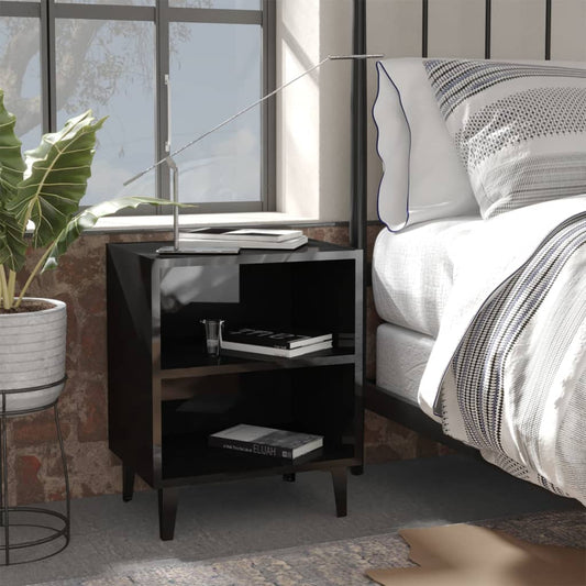 vidaXL Bed Cabinet with Metal Legs High Gloss Black 40x30x50 cm
