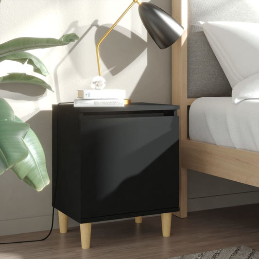 vidaXL Bed Cabinets with Solid Wood Legs 2 pcs Black 40x30x50 cm