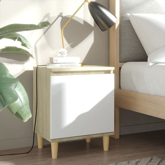 vidaXL Bed Cabinets Solid Wood Legs 2pcs Sonoma Oak&White 40x30x50cm