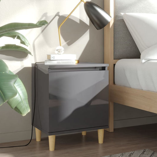 vidaXL Bed Cabinets Solid Wood Legs 2 pcs High Gloss Grey 40x30x50 cm