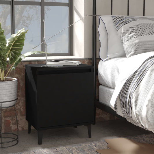 vidaXL Bed Cabinets with Metal Legs 2 pcs Black 40x30x50 cm