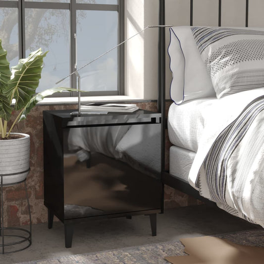 vidaXL Bed Cabinets with Metal Legs 2 pcs High Gloss Black 40x30x50 cm