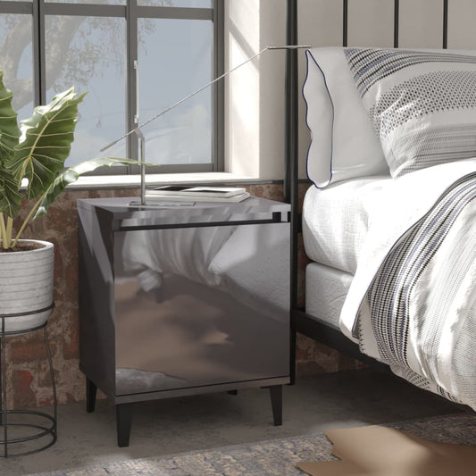 vidaXL Bed Cabinet with Metal Legs High Gloss Grey 40x30x50 cm