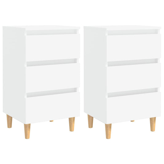 vidaXL Bed Cabinets with Solid Wood Legs 2 pcs White 40x35x69 cm