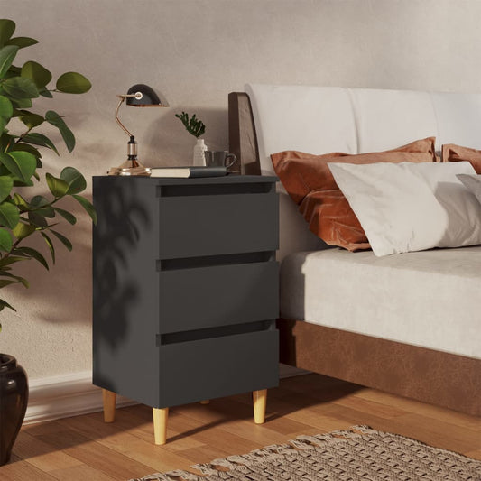 vidaXL Bed Cabinet with Solid Wood Legs Grey 40x35x69 cm