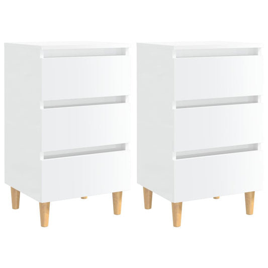 vidaXL Bed Cabinets & Wood Legs 2 pcs High Gloss White 40x35x69cm