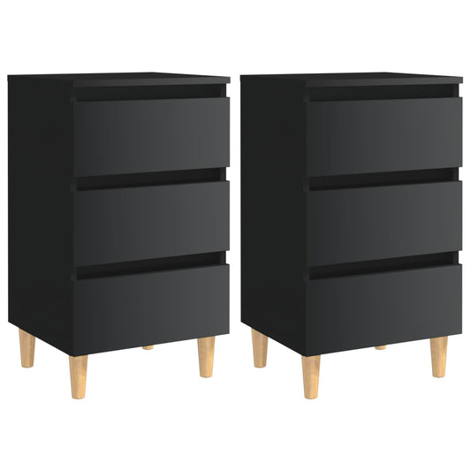 vidaXL Bed Cabinets & Wood Legs 2 pcs High Gloss Black 40x35x69 cm