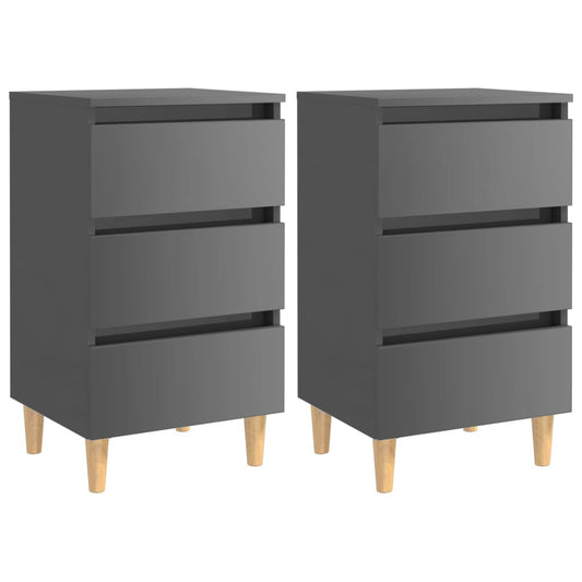 vidaXL Bed Cabinets & Wood Legs 2 pcs High Gloss Grey 40x35x69cm