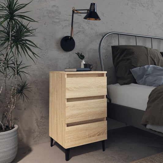 vidaXL Bed Cabinet with Metal Legs 2 pcs Sonoma Oak 40x35x69 cm