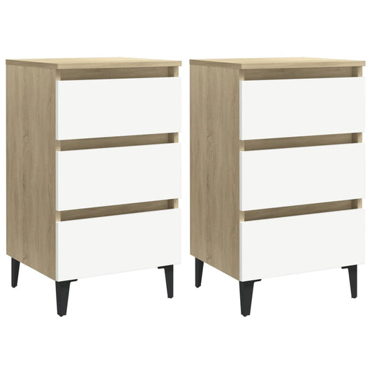 vidaXL Bed Cabinet with Metal Legs 2 pcs White and Sonoma Oak 40x35x69 cm