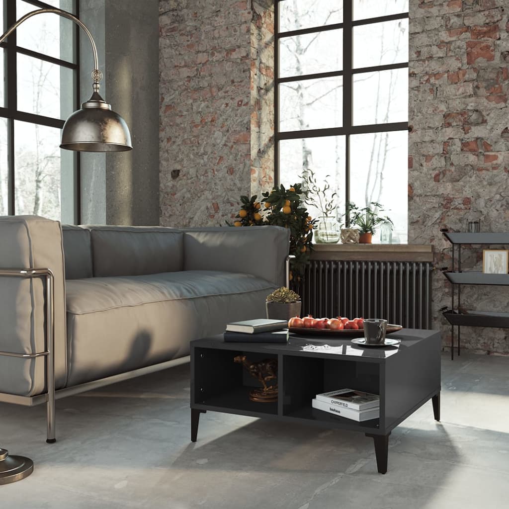 vidaXL Coffee Table High Gloss Grey 60x60x30 cm Engineered Wood
