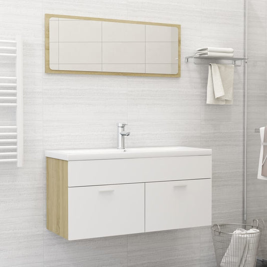 vidaXL Bathroom Furniture Set White and Sonoma Oak Engineered Wood