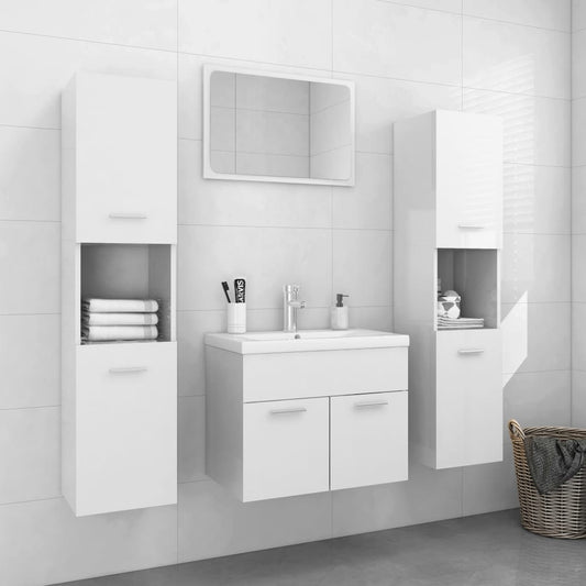 vidaXL Bathroom Furniture Set High Gloss White Engineered Wood