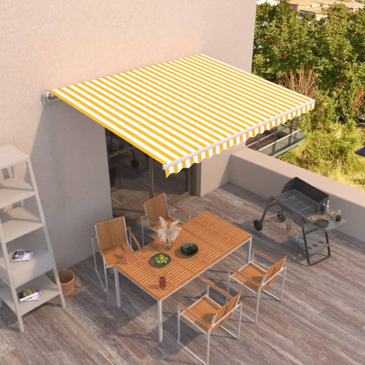 vidaXL Manual Retractable Awning 450x350 cm Yellow and White