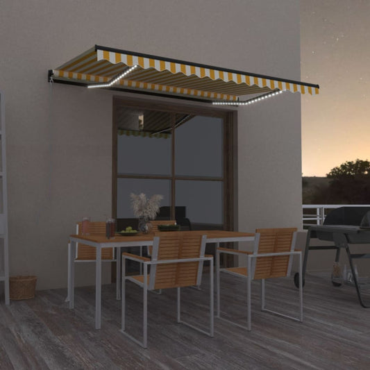 vidaXL Manual Retractable Awning with LED 450x350 cm Yellow and White
