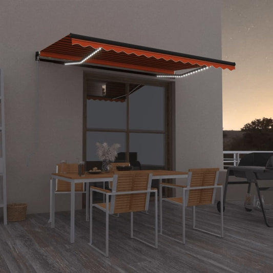 vidaXL Manual Retractable Awning with LED 450x350 cm Orange and Brown