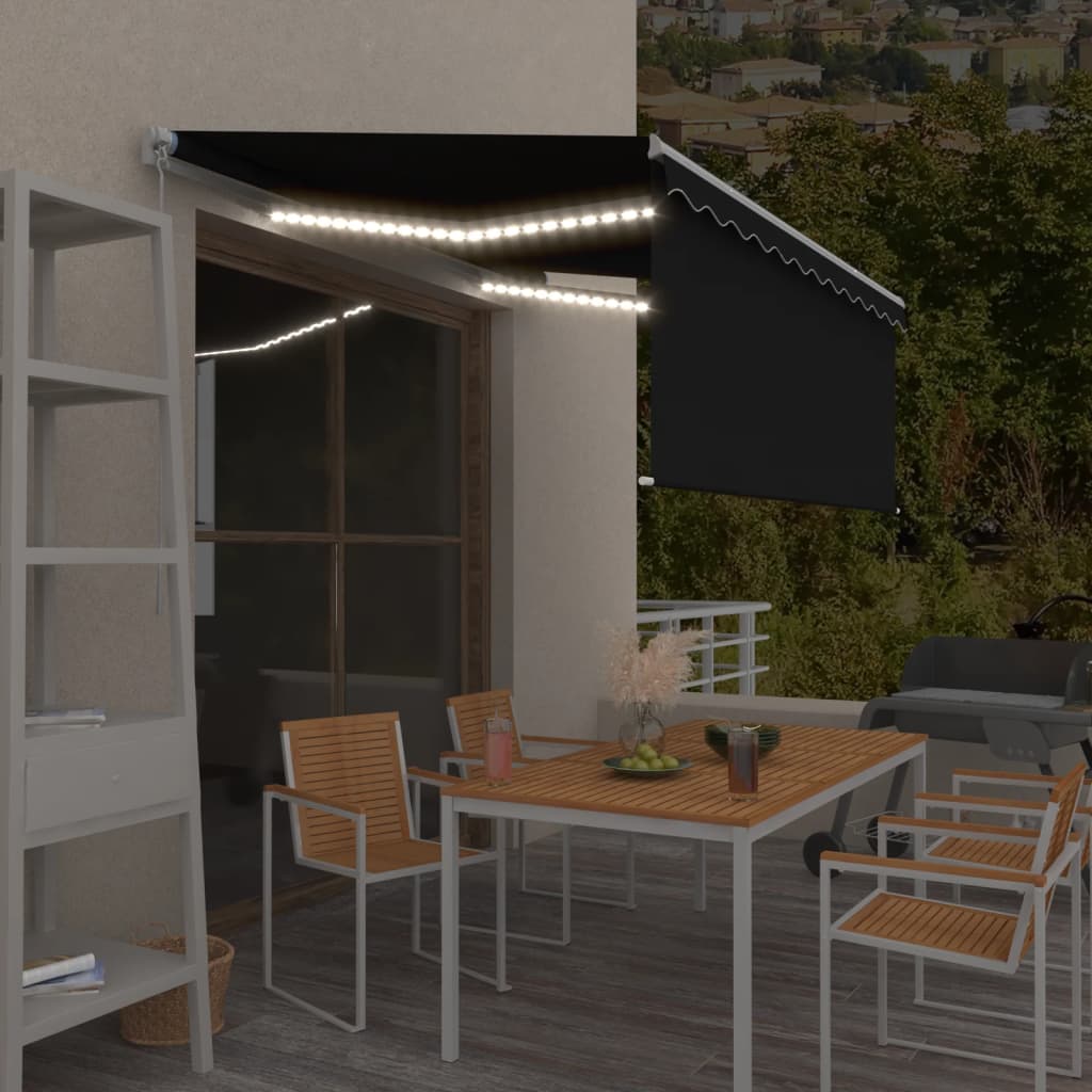 vidaXL Manual Retractable Awning with Blind&LED 3x2.5m Anthracite