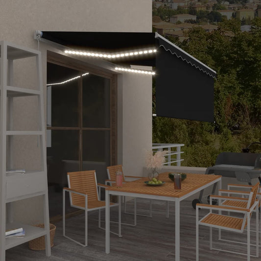 vidaXL Manual Retractable Awning with Blind&LED 3x2.5m Anthracite