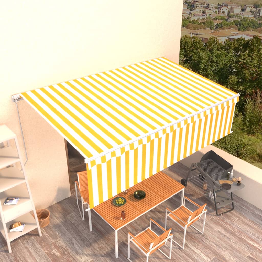 vidaXL Manual Retractable Awning with Blind 5x3m Yellow&White