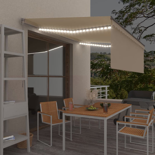 vidaXL Manual Retractable Awning with Blind&LED 4.5x3m Cream