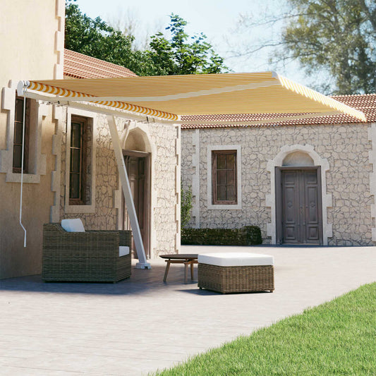 vidaXL Freestanding Manual Retractable Awning 450x300 cm Yellow/White