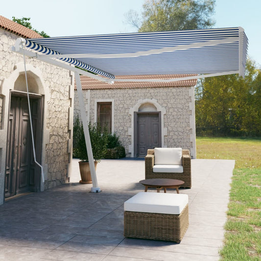 vidaXL Freestanding Manual Retractable Awning 450x350 cm Blue/White