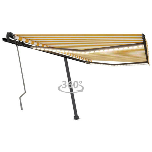 vidaXL Manual Retractable Awning with LED 400x350 cm Yellow and White