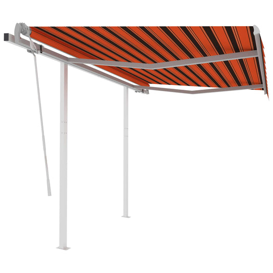 vidaXL Manual Retractable Awning with Posts 3.5x2.5 m Orange and Brown