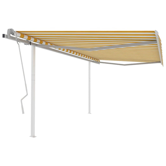 vidaXL Manual Retractable Awning with Posts 4.5x3 m Yellow and White