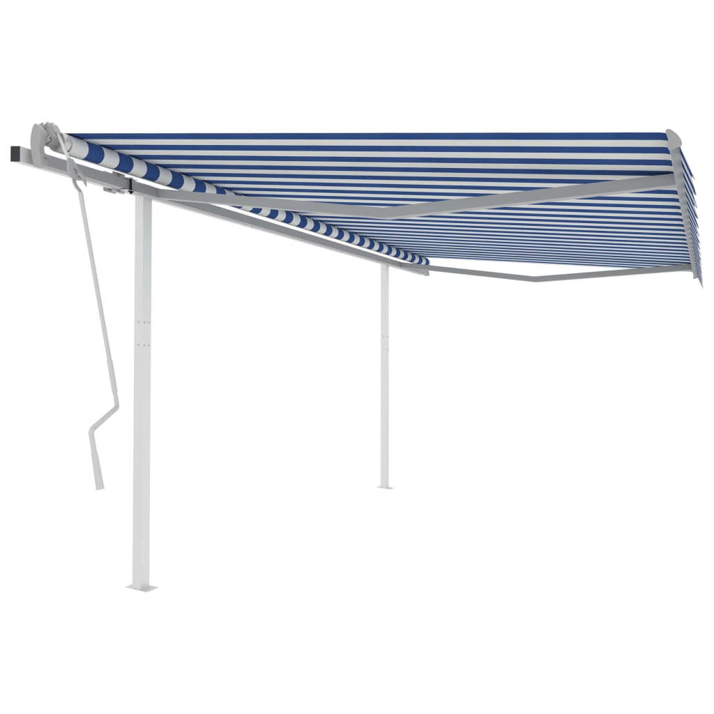 vidaXL Manual Retractable Awning with Posts 4.5x3.5 m Blue and White