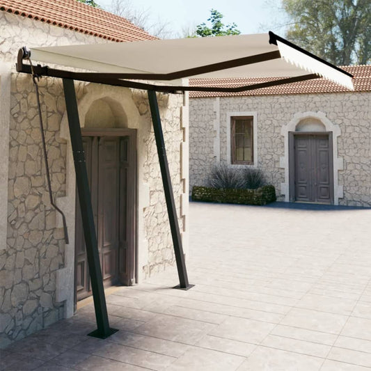 vidaXL Manual Retractable Awning with Posts 3x2.5 m Cream