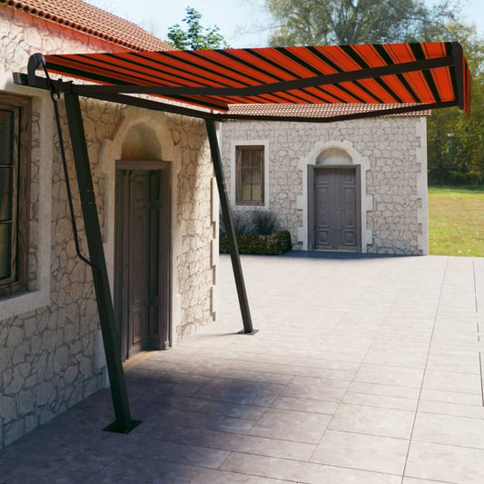 vidaXL Manual Retractable Awning with Posts 4x3 m Orange and Brown