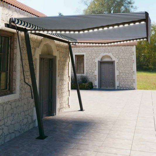 vidaXL Manual Retractable Awning with LED 4.5x3 m Blue and White