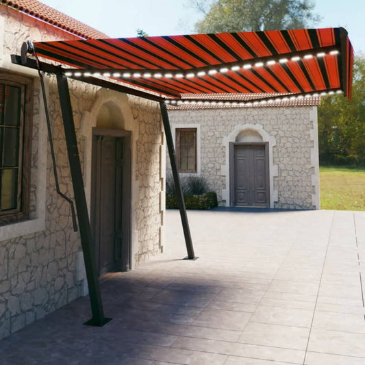 vidaXL Manual Retractable Awning with LED 4.5x3 m Orange and Brown