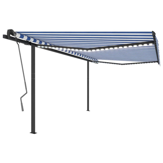 vidaXL Manual Retractable Awning with LED 4x3.5 m Blue and White