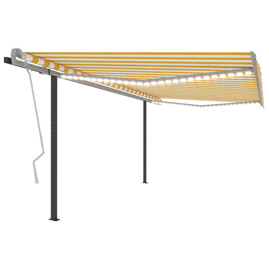 vidaXL Manual Retractable Awning with LED 4x3.5 m Yellow and White
