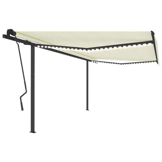 vidaXL Manual Retractable Awning with LED 4.5x3.5 m Cream