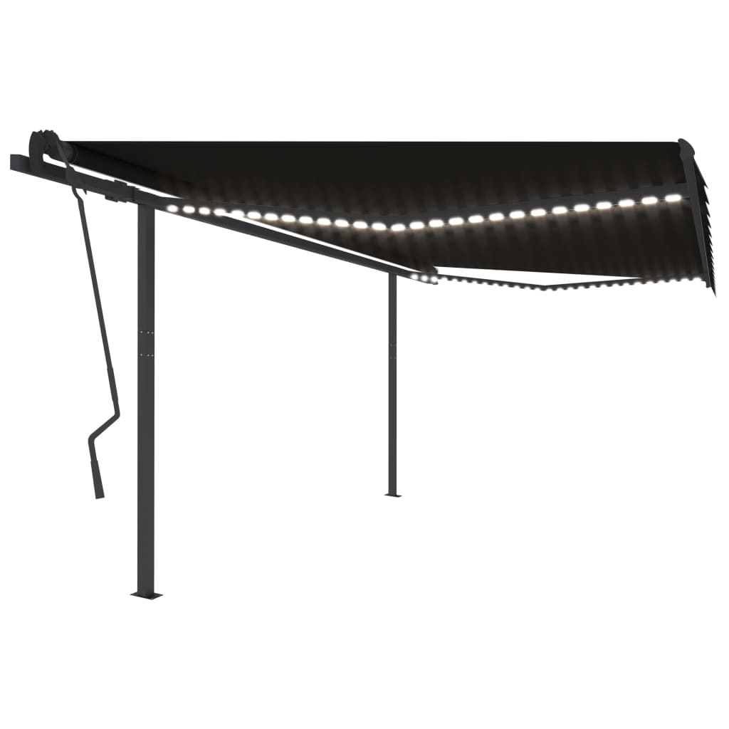vidaXL Manual Retractable Awning with LED 4.5x3.5 m Anthracite