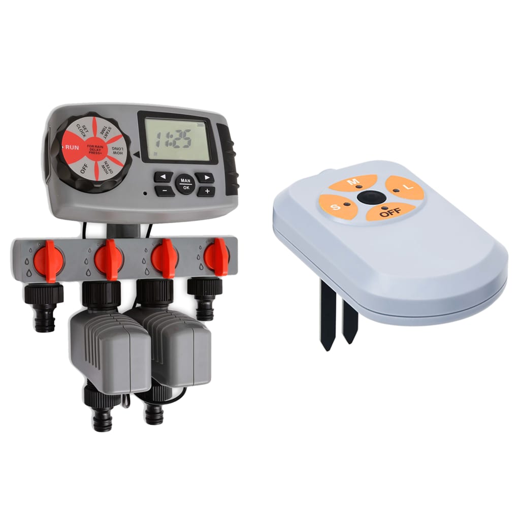 vidaXL Automatic Water Timer with 4 Stations and Moisture Sensor 3 V