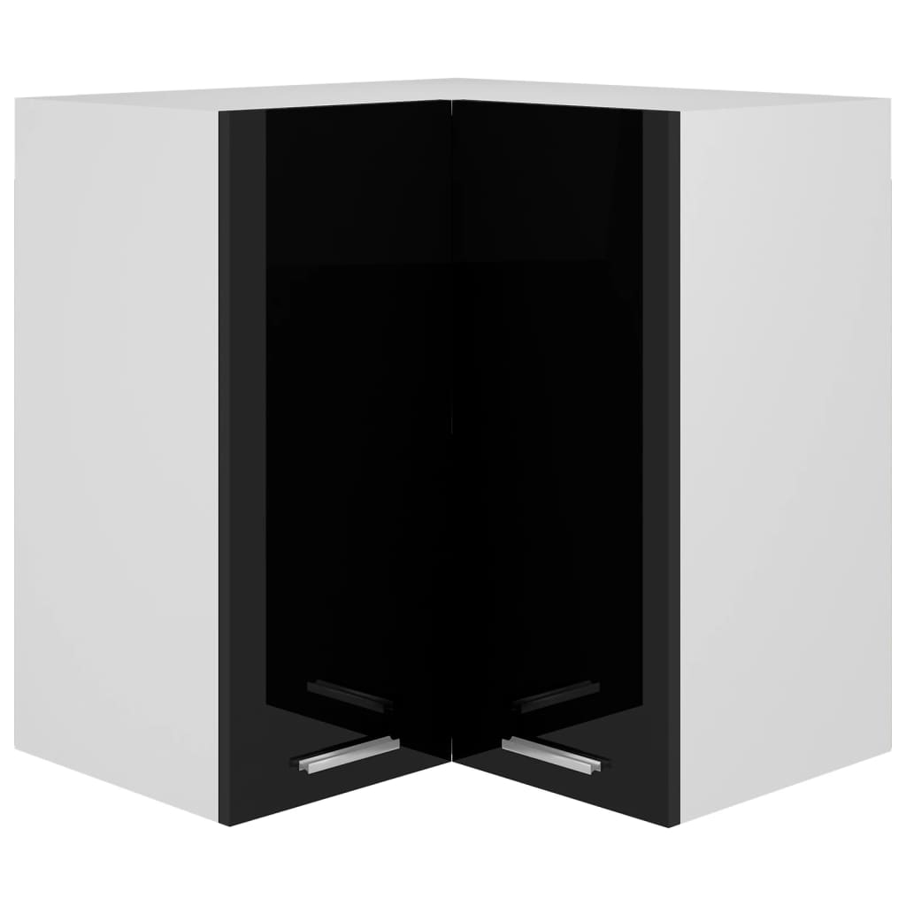 vidaXL Hanging Corner Cabinet High Gloss Black 57x57x60 cm Engineered Wood
