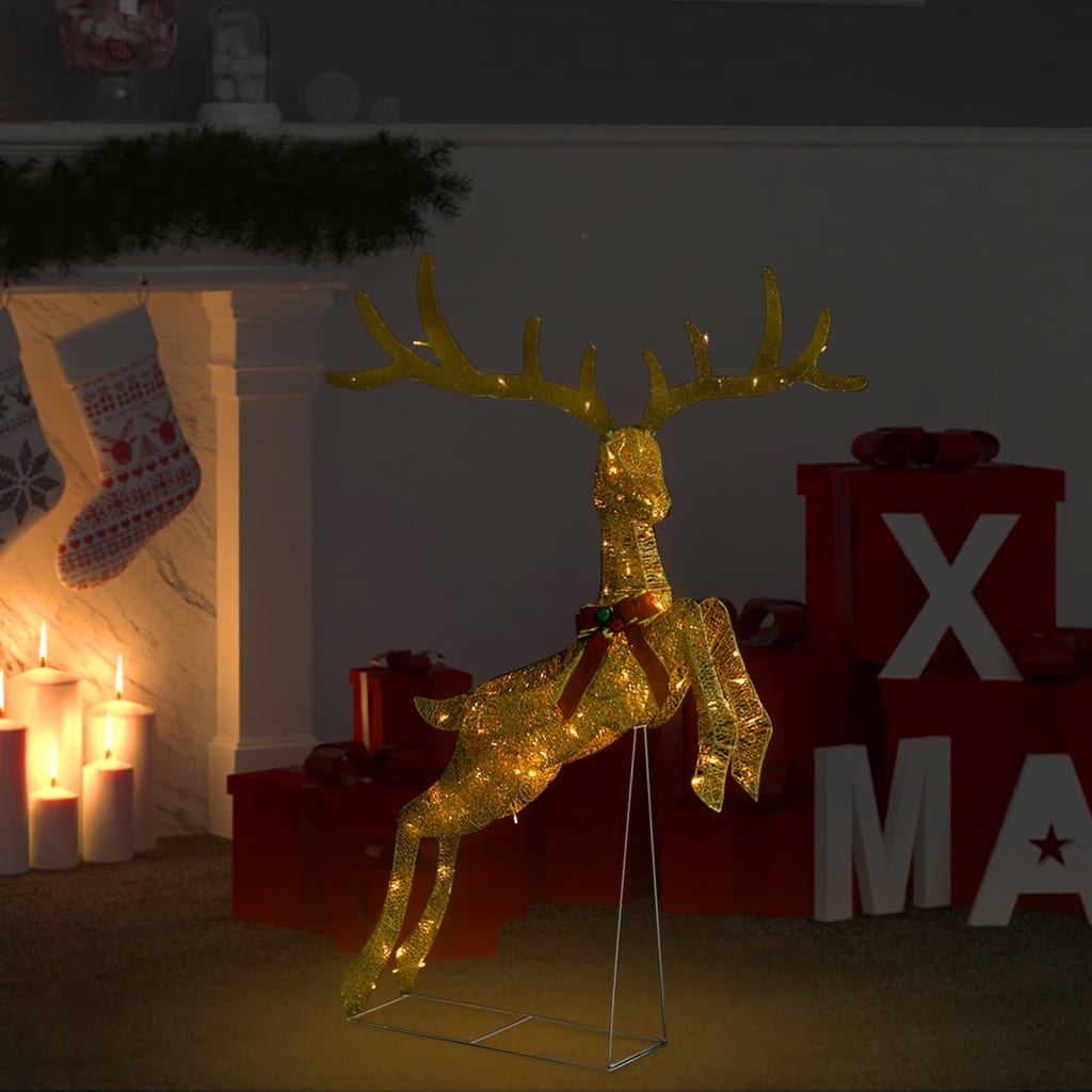 vidaXL Flying Reindeer Christmas Decoration 120 LEDs Gold Warm White