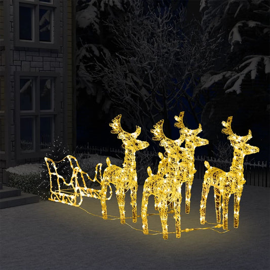 vidaXL Reindeers & Sleigh Christmas Decoration 280x28x55 cm Acrylic